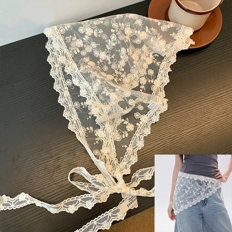2025 HOT SALE! Y2K Women Lace Tulle Bandage Skirt Stacked Lace Half Skirt Layering Small Butt Curtain Flower Triangle Hair Scarf