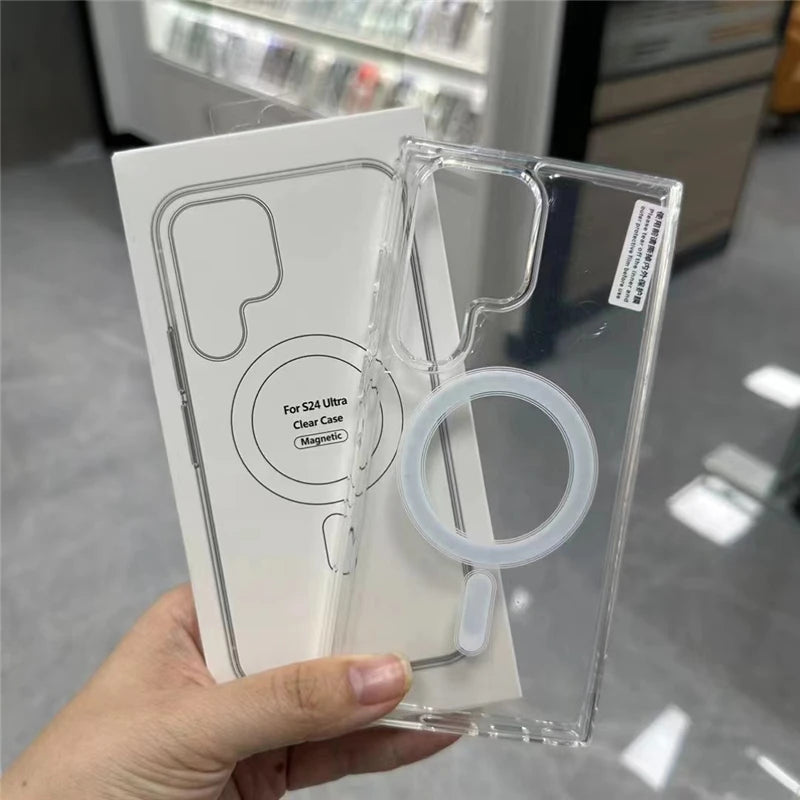 Magsafe Magnetic Charge Phone Case For Samsung Galaxy S25 Ultra S24 Plus S23 S22 S21 S20 FE Ultra 25 edge Clear Shockproof Cover