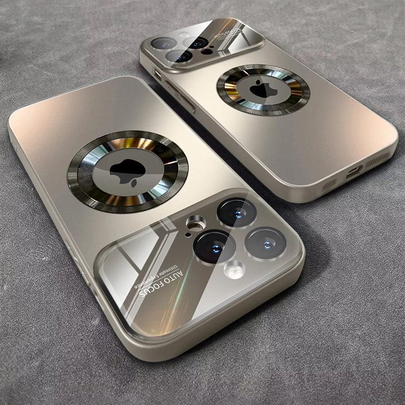 Luxury Glass Camera For Magesafe Magnetic Wireless Charge Case For iPhone 11 12 13 14 15 16 17 Pro Max Air Plus Shockproof Cover