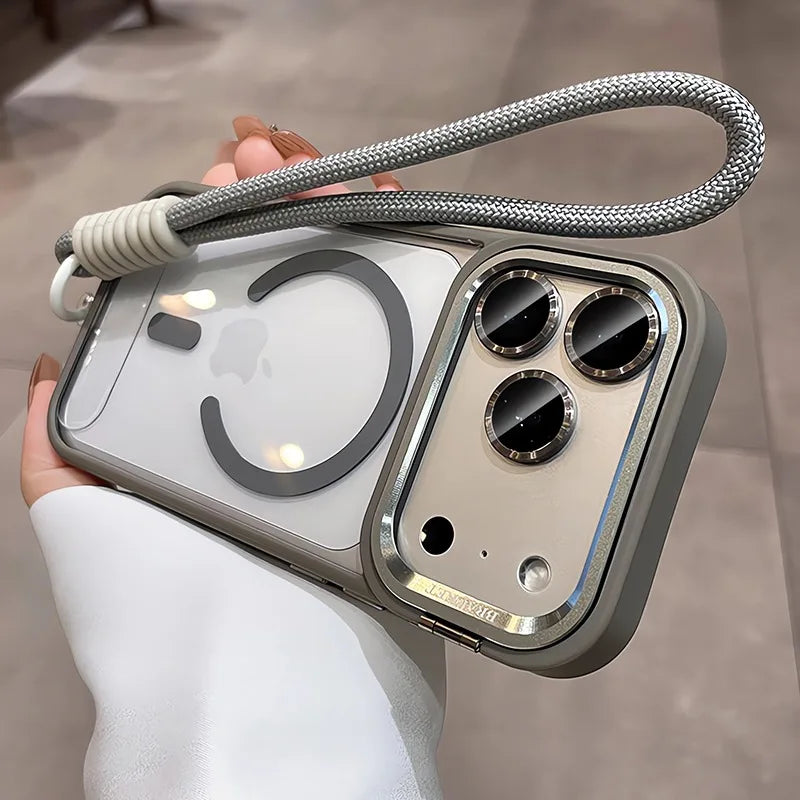 Camera Bracket Magsafe Phone Case for IPhone 17 Pro Max Air Wrist Strap Lens Film Cover for IPhone 16 15 14 Plus 11 12 13 Pro