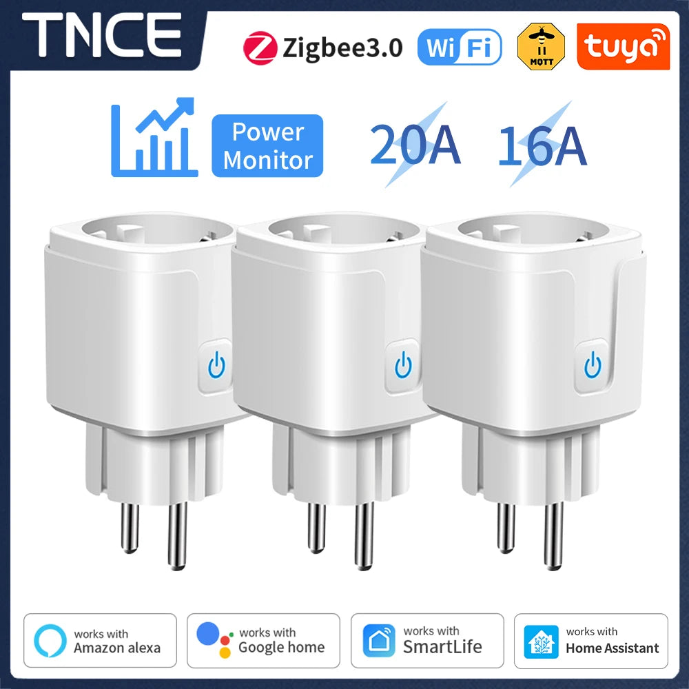 TNCE TUYA EU Plug wifi or zigbee3.0 Smart Socket 16/20A Power Monitor Timing Function Voice Control Works With Alexa Google Home