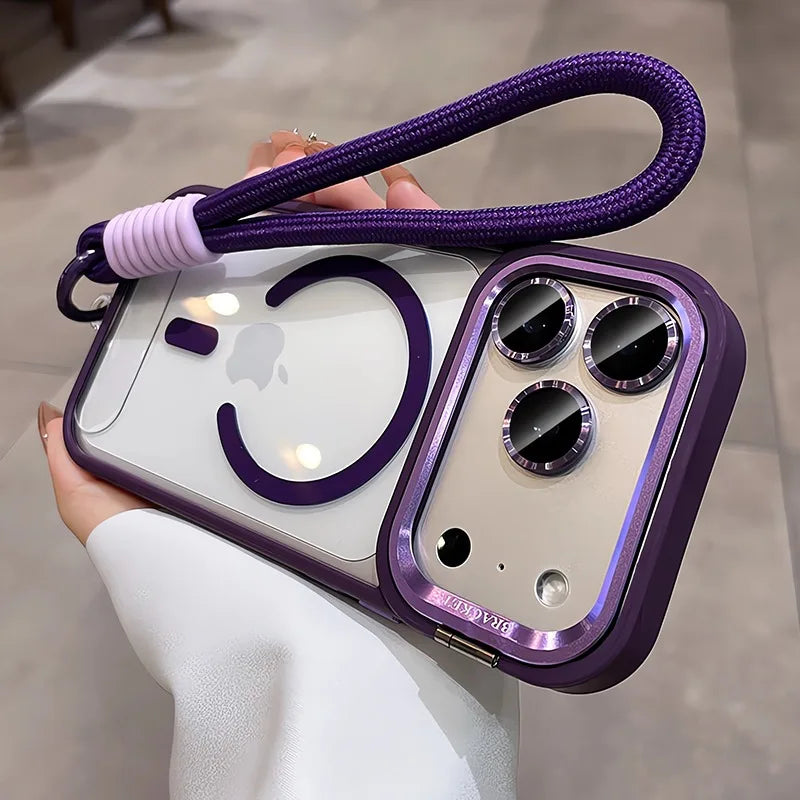 Camera Bracket Magsafe Phone Case for IPhone 17 Pro Max Air Wrist Strap Lens Film Cover for IPhone 16 15 14 Plus 11 12 13 Pro