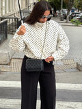HH Fashion Women's Polka Dot Print Short Coats Autumn Long Sleeves Turtleneck Zipper With Pockets Drawstring Casual Jacket