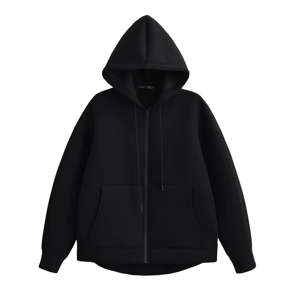 HH 2026 Casual Women's Soild Zipper Hoodie Long Sleeve Big Pocket Zipper Jacket With Hood Female Loose Outerwear Coat Tops