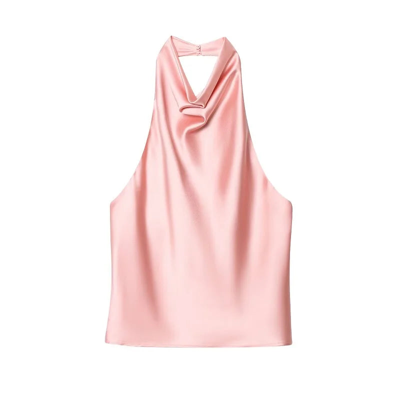 TFMLN 2025 Women Sexy Halter Top Spring Summer Sexy Backless High Street Waistcoat Female Fashion Solid Elegant Halter Neck Tops