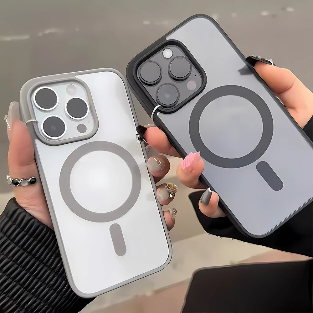 Luxury Magnetic Wireless Charge For Magsafe Case For iPhone 17 Pro Max 16 15 13 12 11 14 Pro Shockproof Bumper Transparent Cover