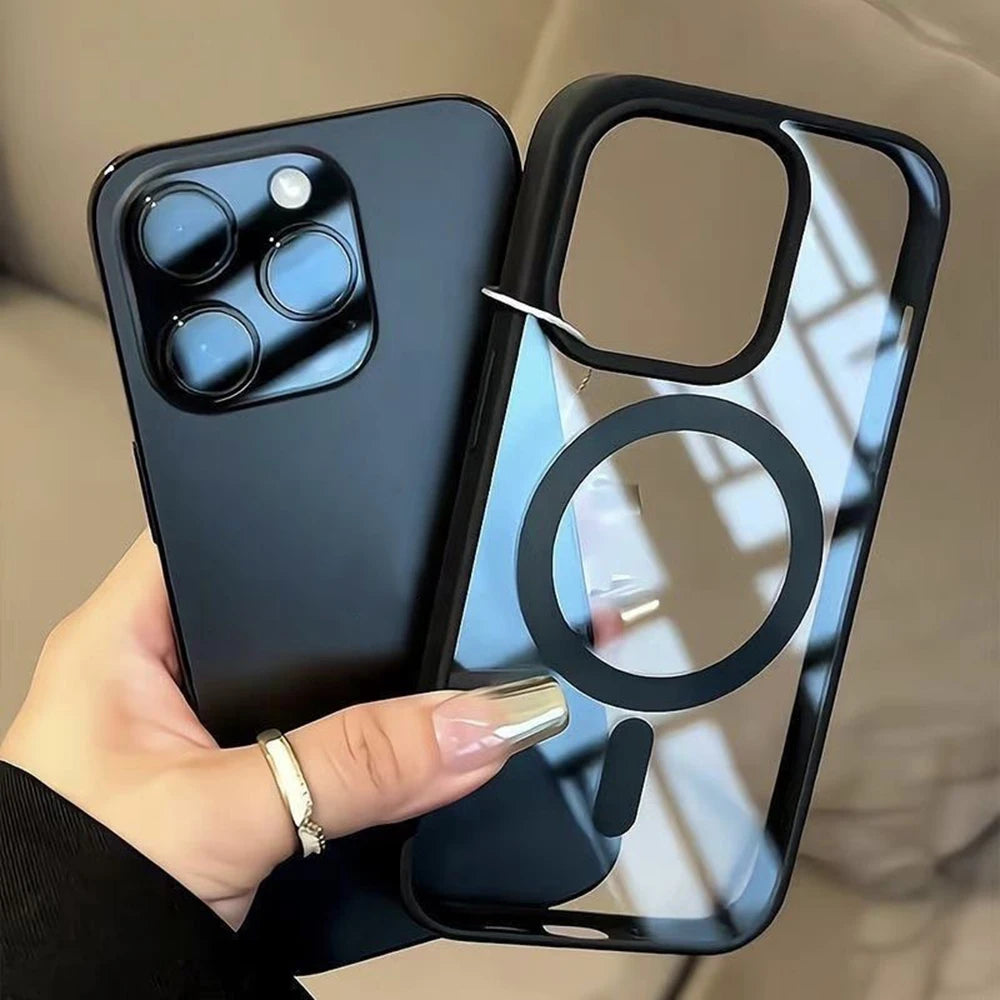 Luxury Magnetic Wireless Charge For Magsafe Case For iPhone 17 Pro Max 16 15 13 12 11 14 Pro Shockproof Bumper Transparent Cover