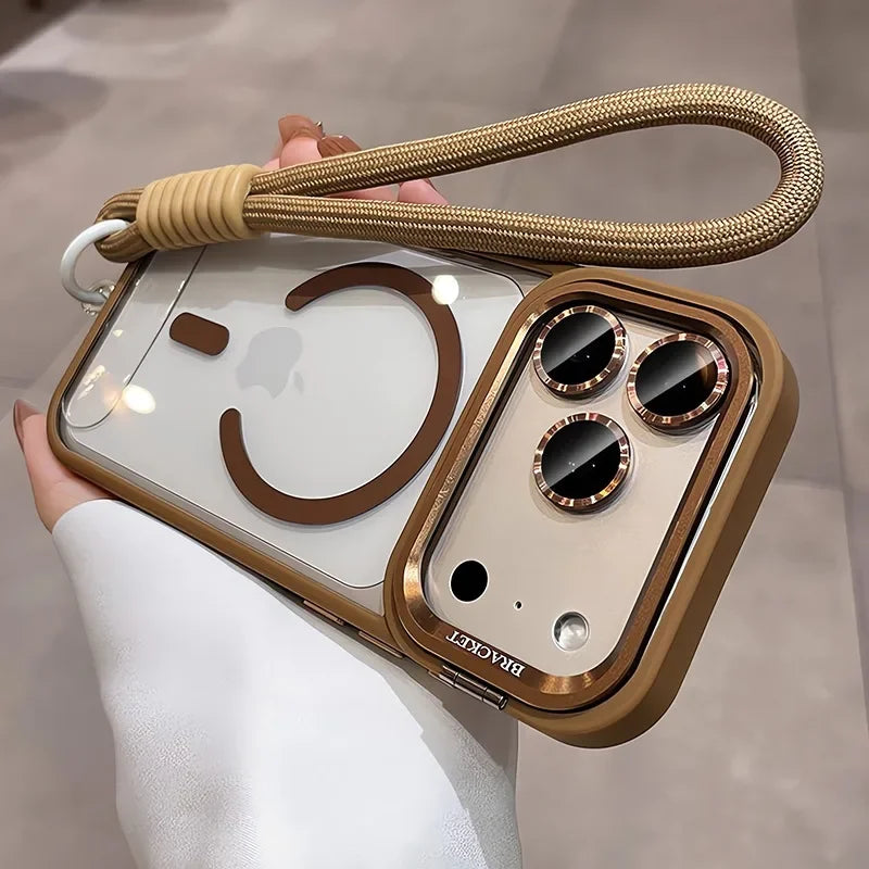 Camera Bracket Magsafe Phone Case for IPhone 17 Pro Max Air Wrist Strap Lens Film Cover for IPhone 16 15 14 Plus 11 12 13 Pro