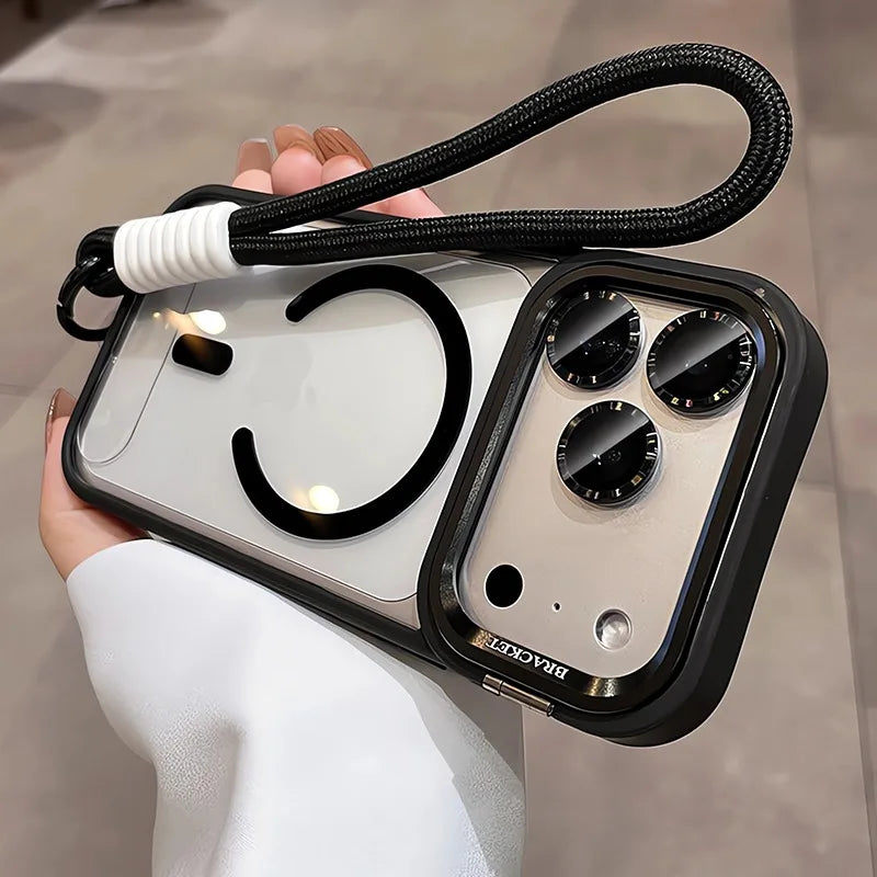 Camera Bracket Magsafe Phone Case for IPhone 17 Pro Max Air Wrist Strap Lens Film Cover for IPhone 16 15 14 Plus 11 12 13 Pro