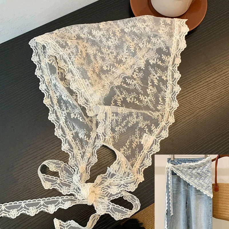 2025 HOT SALE! Y2K Women Lace Tulle Bandage Skirt Stacked Lace Half Skirt Layering Small Butt Curtain Flower Triangle Hair Scarf