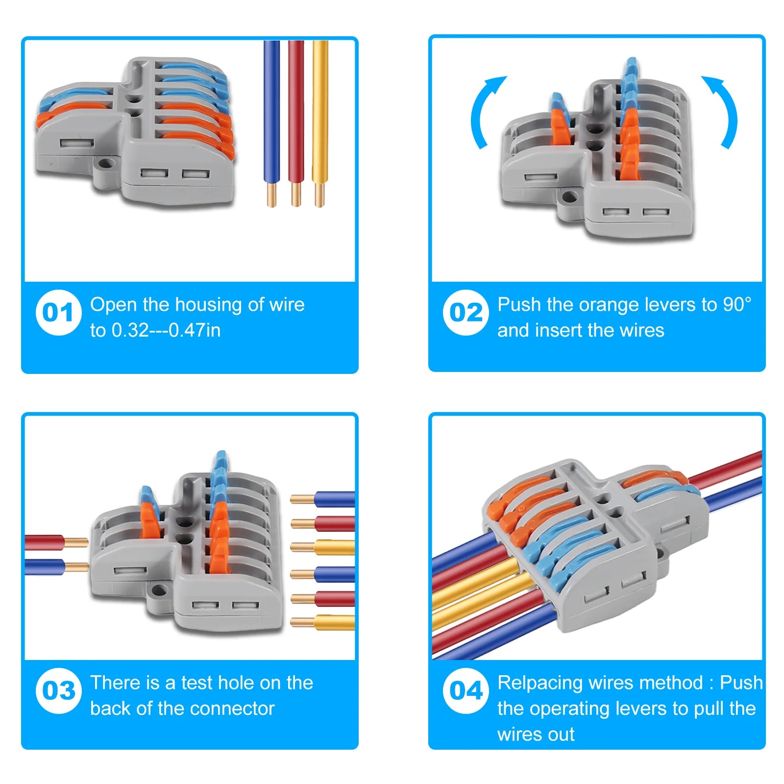 9pcs Compact Splicing Wire Connectors Assortment Pack Lever Connector Kit, Quick Wiring Connector for AWG 28-12