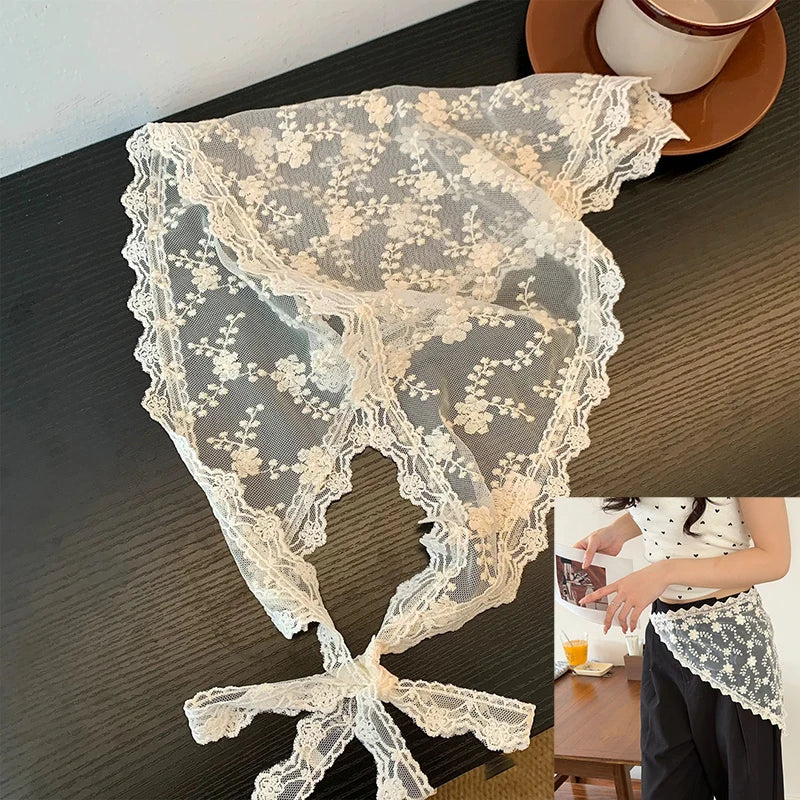 2025 HOT SALE! Y2K Women Lace Tulle Bandage Skirt Stacked Lace Half Skirt Layering Small Butt Curtain Flower Triangle Hair Scarf