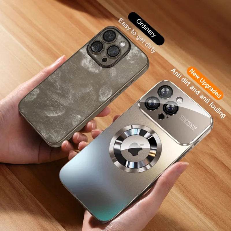 Luxury Glass Camera For Magesafe Magnetic Wireless Charge Case For iPhone 11 12 13 14 15 16 17 Pro Max Air Plus Shockproof Cover