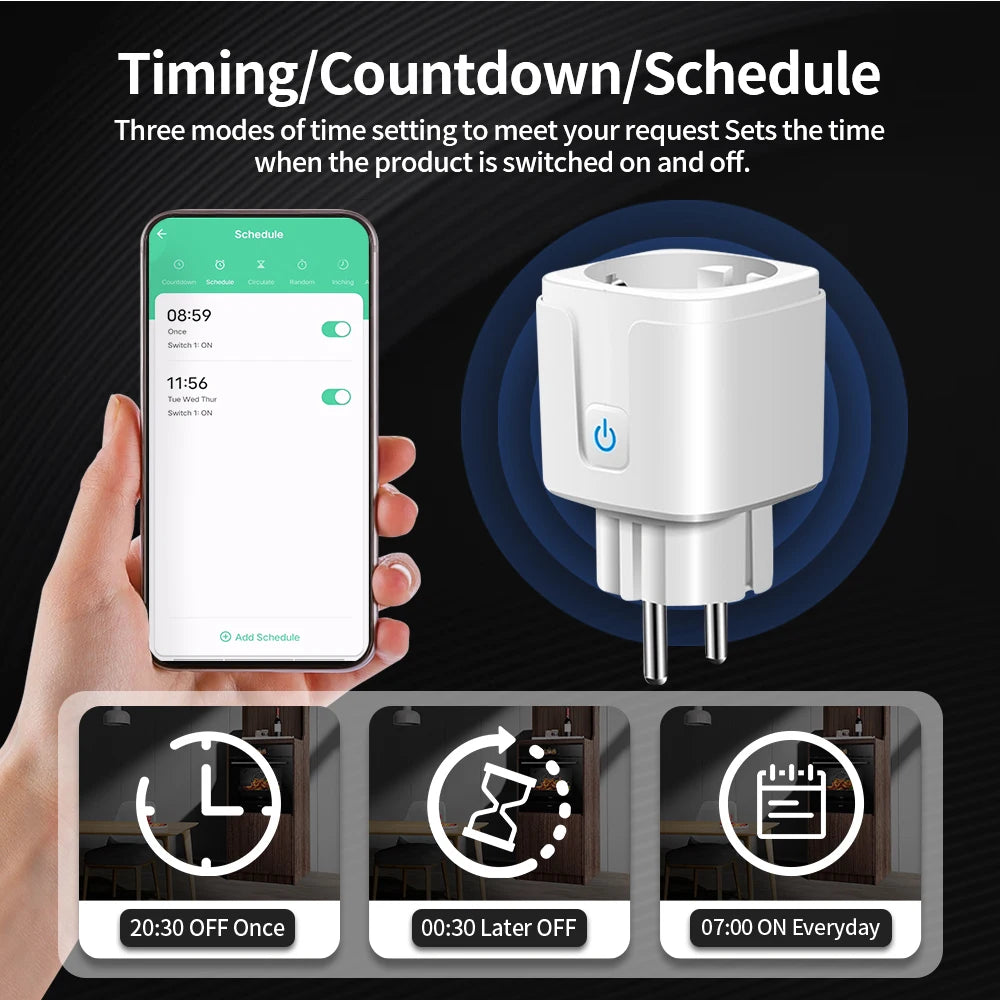 TNCE TUYA EU Plug wifi or zigbee3.0 Smart Socket 16/20A Power Monitor Timing Function Voice Control Works With Alexa Google Home