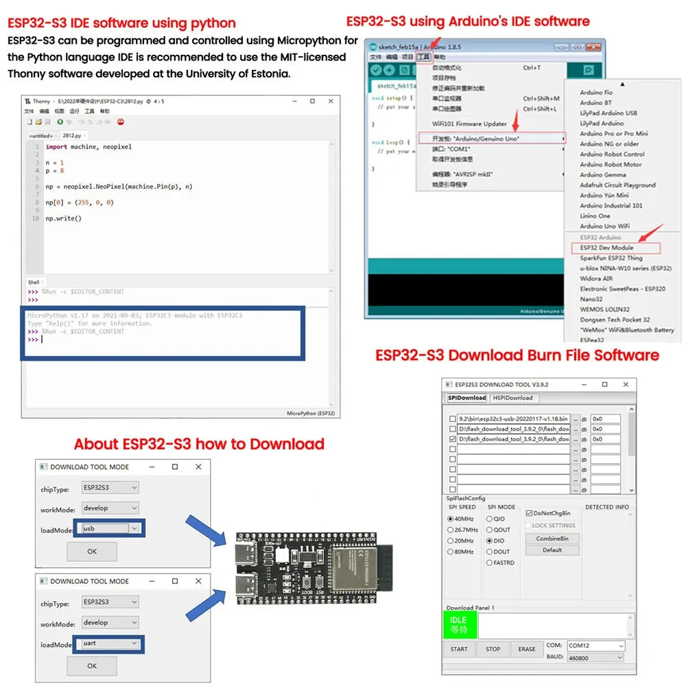 ESP32-S3 Wifi BT Module Development Board for Arduino IDE ESP32-S3-WROOM1 N16R8 N8R2 44Pin Type-C 16MB Flash 8M PSRAM ESP32 S3